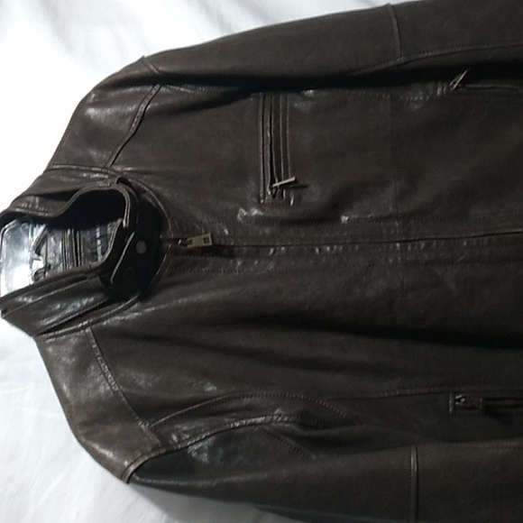 SALE! Andrew Marc Leather Full Zip Distressed  Jacket W Zip Pockets Wool Lining - Picture 2 of 16
